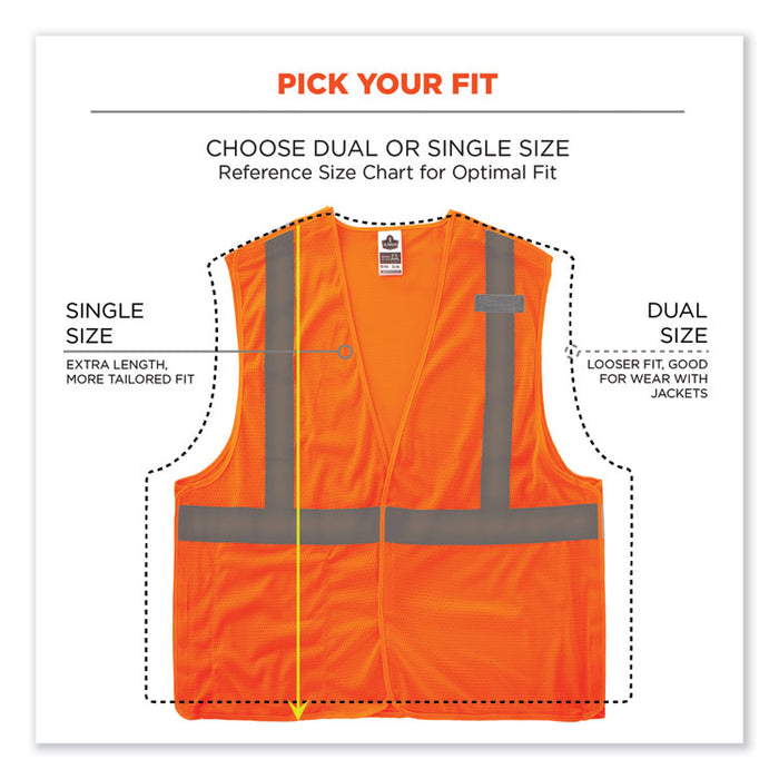 GloWear 8215BA-S Single Size Class 2 Economy Breakaway Mesh Vest, Polyester, Large, Orange