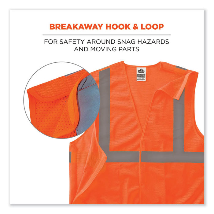 GloWear 8215BA-S Single Size Class 2 Economy Breakaway Mesh Vest, Polyester, Small, Orange
