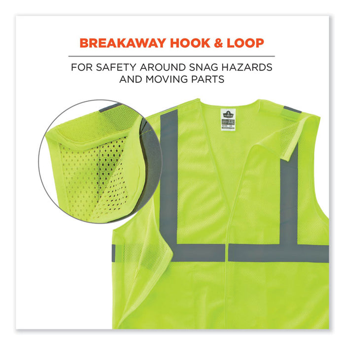 GloWear 8215BA-S Single Size Class 2 Economy Breakaway Mesh Vest, Polyester, 5X-Large, Lime
