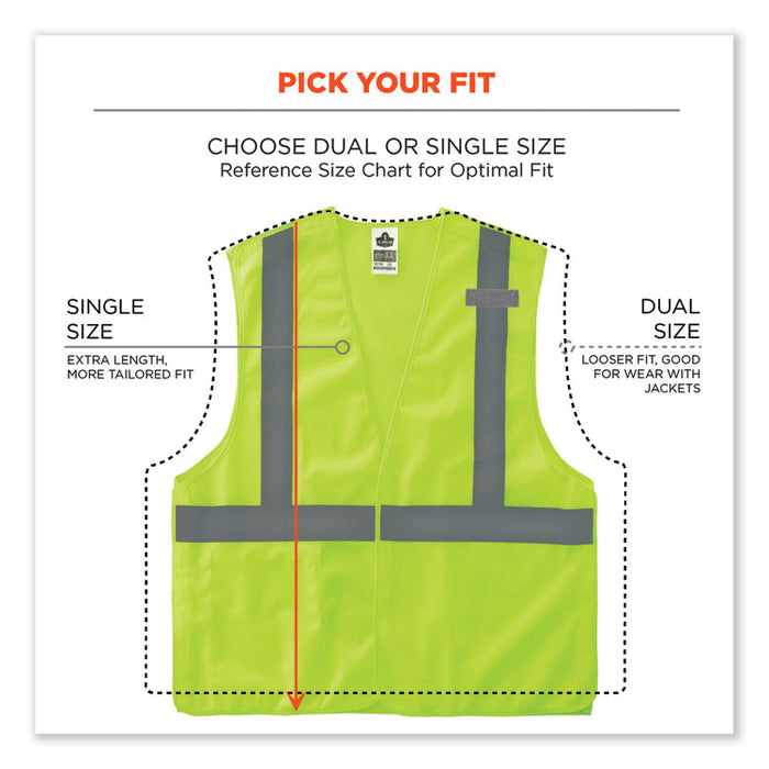 GloWear 8215BA-S Single Size Class 2 Economy Breakaway Mesh Vest, Polyester, 4X-Large, Lime
