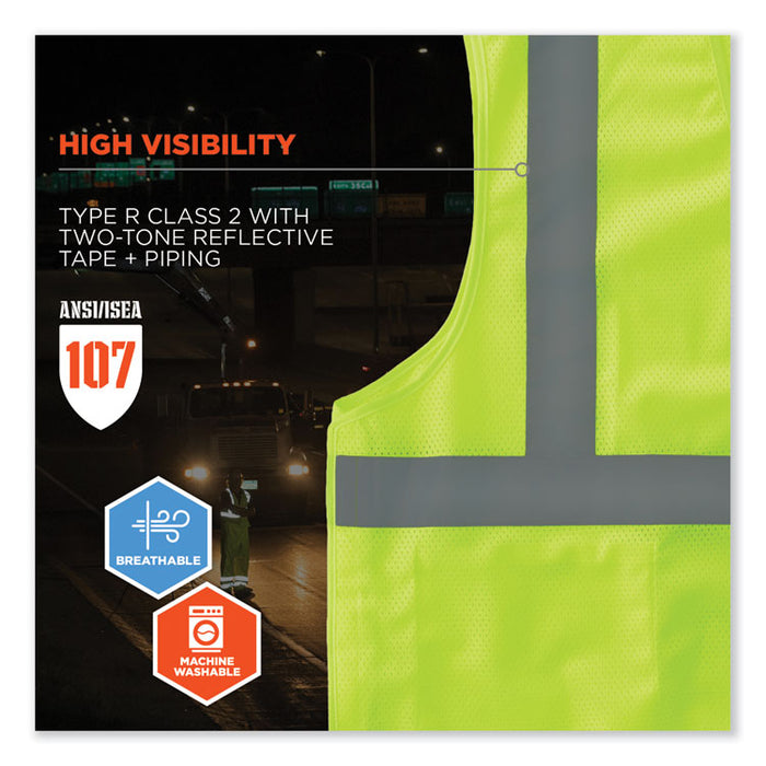 GloWear 8215BA-S Single Size Class 2 Economy Breakaway Mesh Vest, Polyester, X-Large, Lime