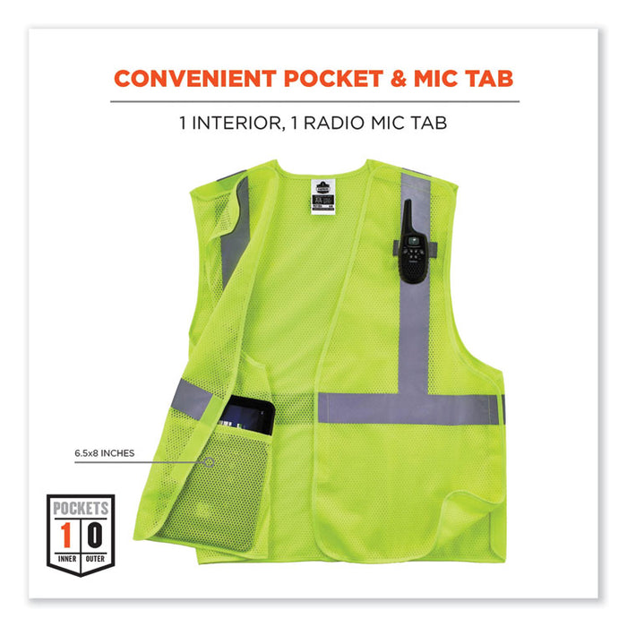 GloWear 8215BA-S Single Size Class 2 Economy Breakaway Mesh Vest, Polyester, Large, Lime
