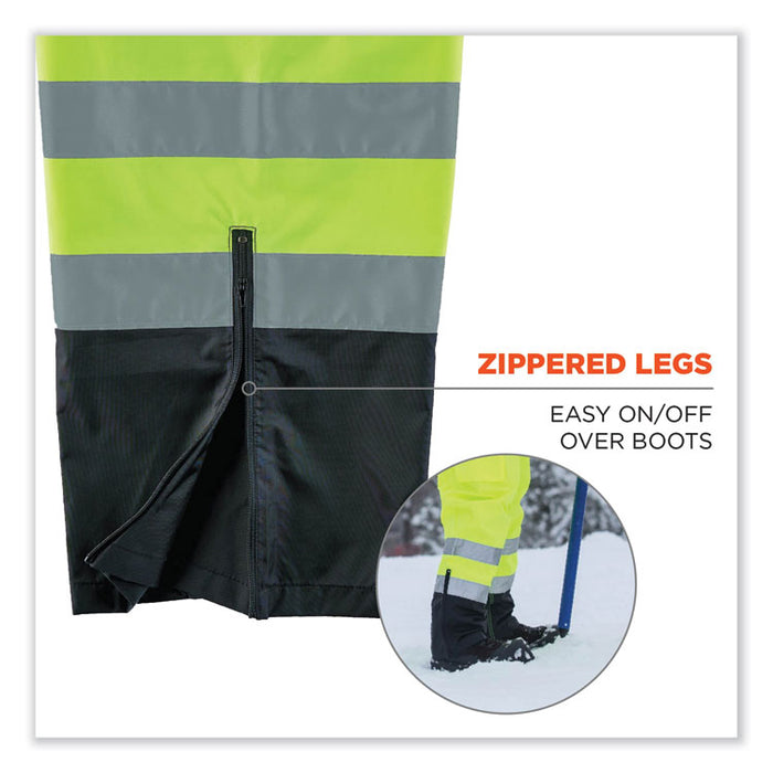 GloWear 8918BK Class E Hi-Vis Rain Bibs Black Bottom, Large, Lime