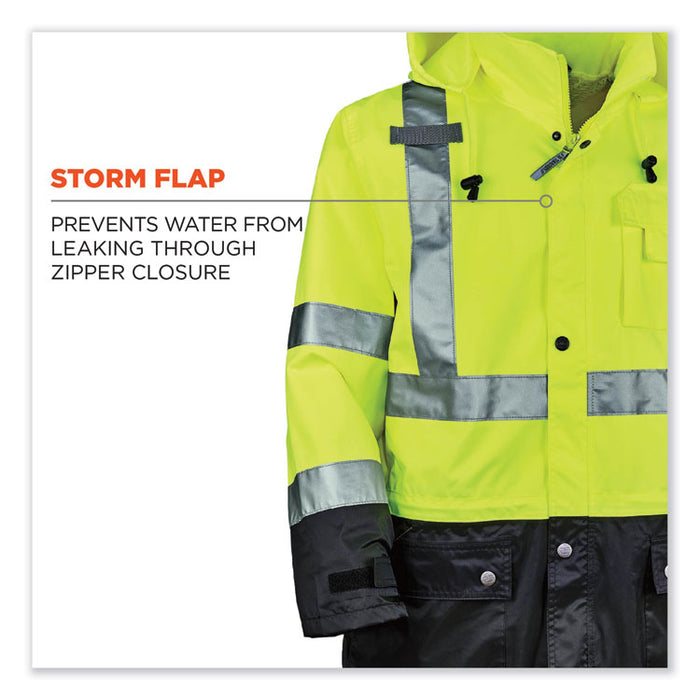 GloWear 8365BK Class 3 Hi-Vis Rain Jacket Black Bottom, Small, Lime