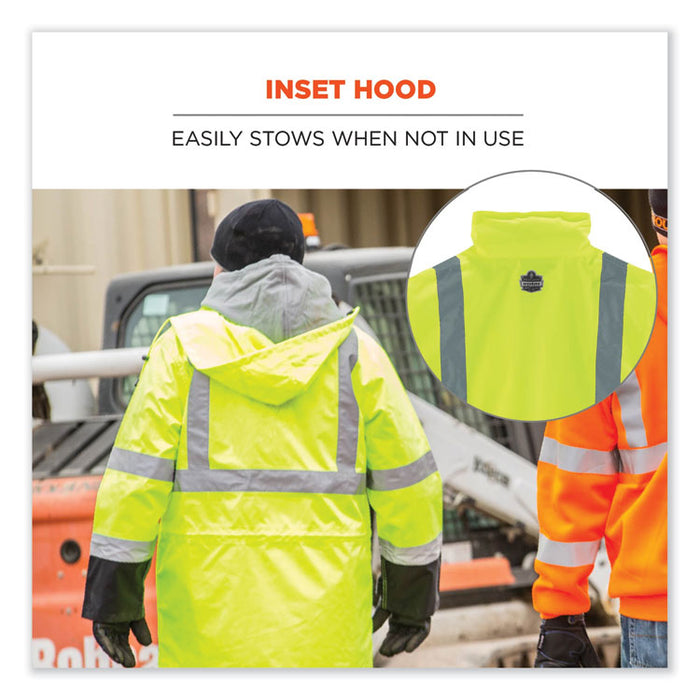GloWear 8365BK Class 3 Hi-Vis Rain Jacket Black Bottom, Large, Lime