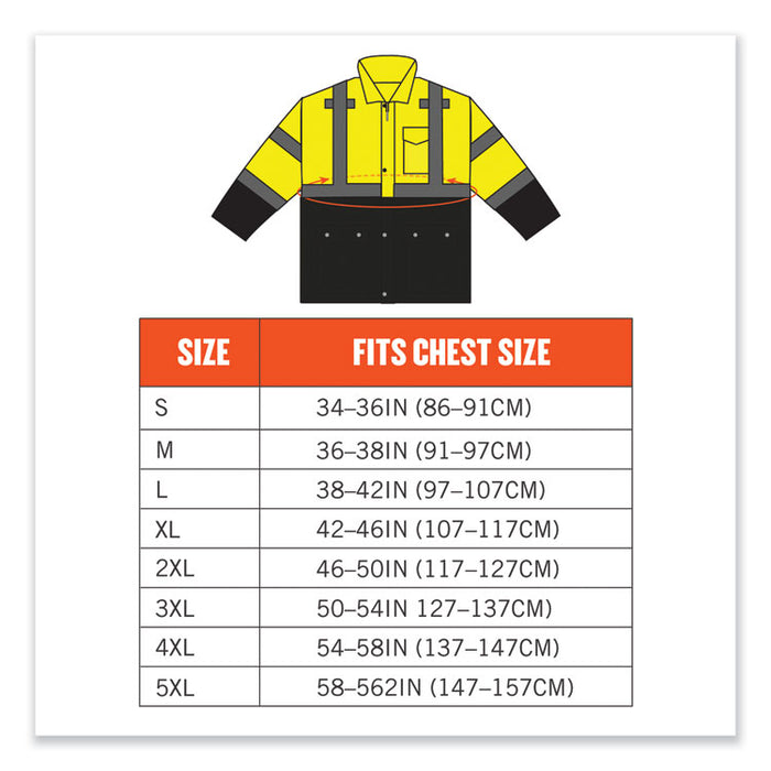 GloWear 8365BK Class 3 Hi-Vis Rain Jacket Black Bottom, X-Large, Lime
