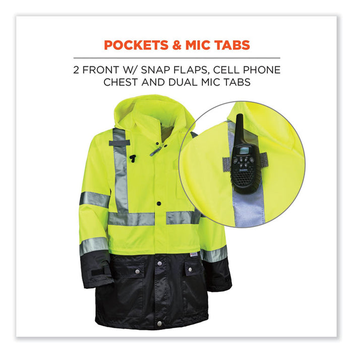 GloWear 8365BK Class 3 Hi-Vis Rain Jacket Black Bottom, 2X-Large, Lime