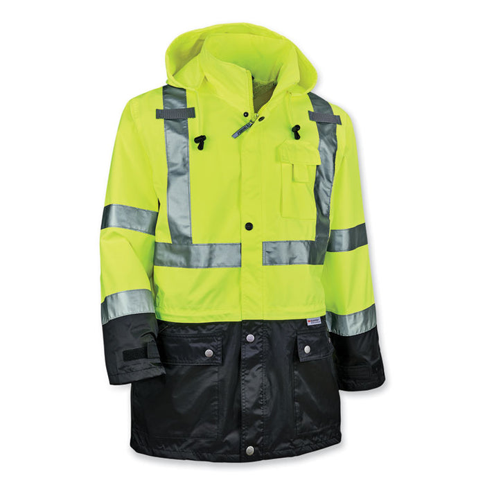 GloWear 8365BK Class 3 Hi-Vis Rain Jacket Black Bottom, 4X-Large, Lime