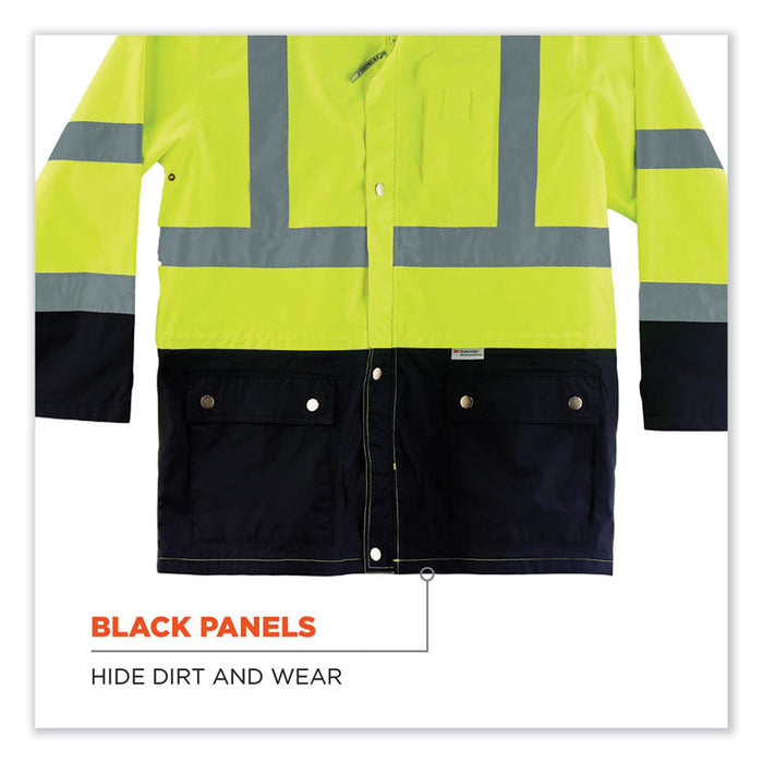 GloWear 8365BK Class 3 Hi-Vis Rain Jacket Black Bottom, 5X-Large, Lime