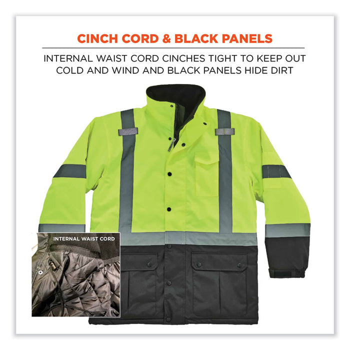 GloWear 8384 Class 3 Hi-Vis Quilted Thermal Parka, Medium, Lime