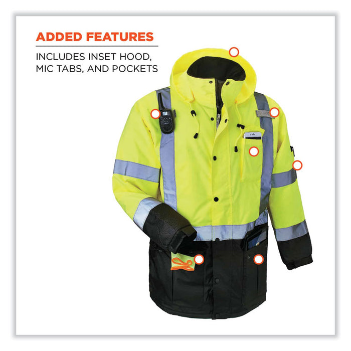 GloWear 8384 Class 3 Hi-Vis Quilted Thermal Parka, X-Large, Lime