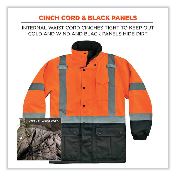 GloWear 8384 Class 3 Hi-Vis Quilted Thermal Parka, Medium, Orange