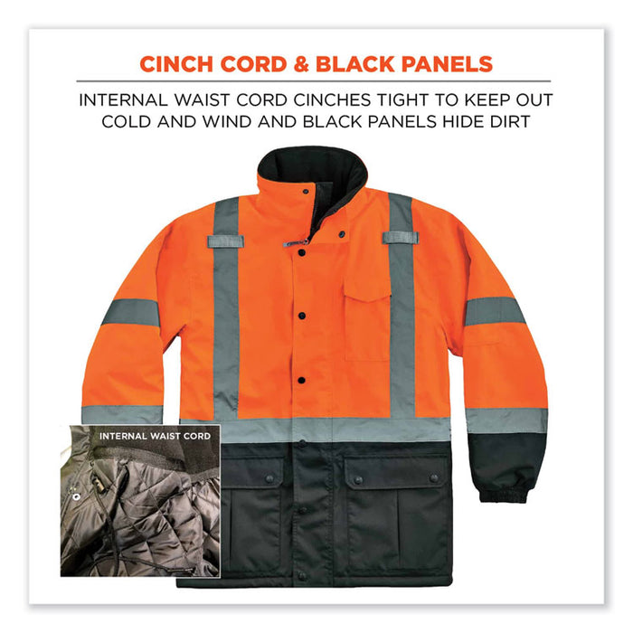 GloWear 8384 Class 3 Hi-Vis Quilted Thermal Parka, Large, Orange