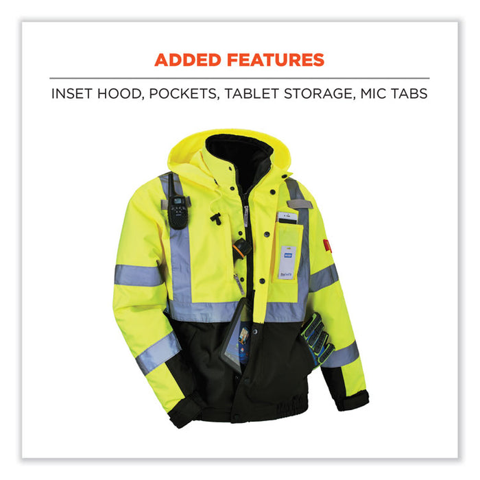 GloWear 8381 Class 3 Hi-Vis 4-in-1 Quilted Bomber Jacket, Lime, Medium