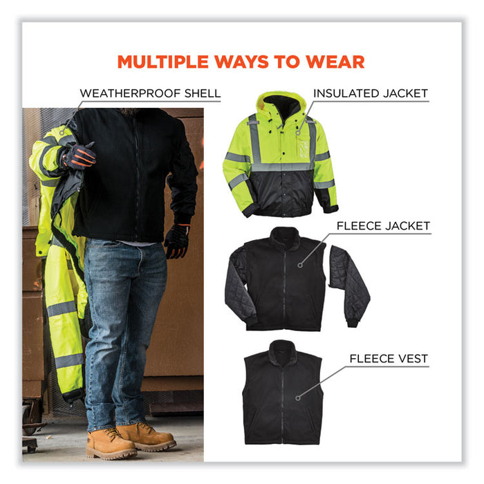 GloWear 8381 Class 3 Hi-Vis 4-in-1 Quilted Bomber Jacket, Lime, X-Large