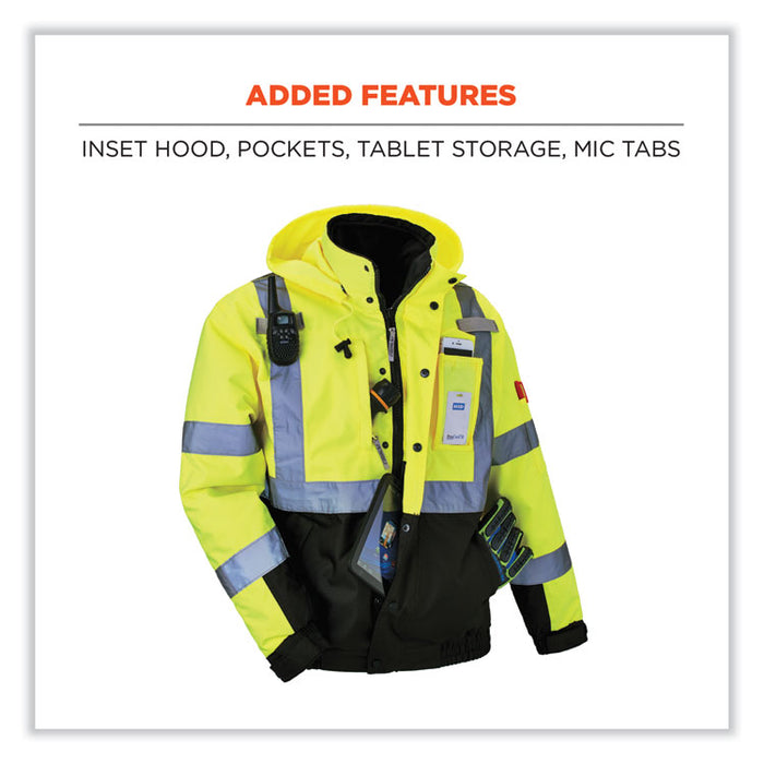 GloWear 8381 Class 3 Hi-Vis 4-in-1 Quilted Bomber Jacket, Lime, 4X-Large