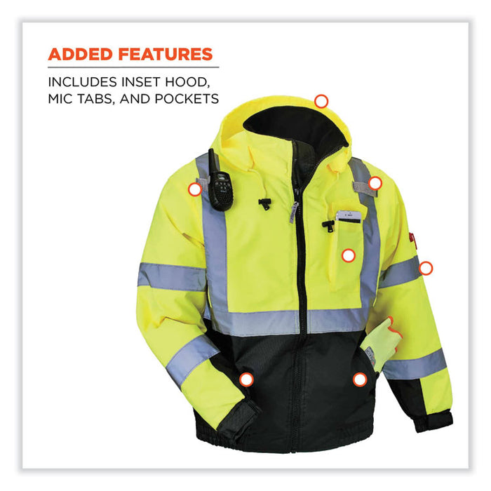 GloWear 8377 Class 3 Hi-Vis Quilted Bomber Jacket, Lime, 2X-Large