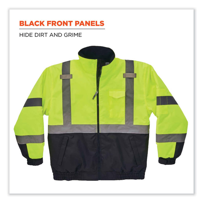 GloWear 8377 Class 3 Hi-Vis Quilted Bomber Jacket, Lime, 2X-Large