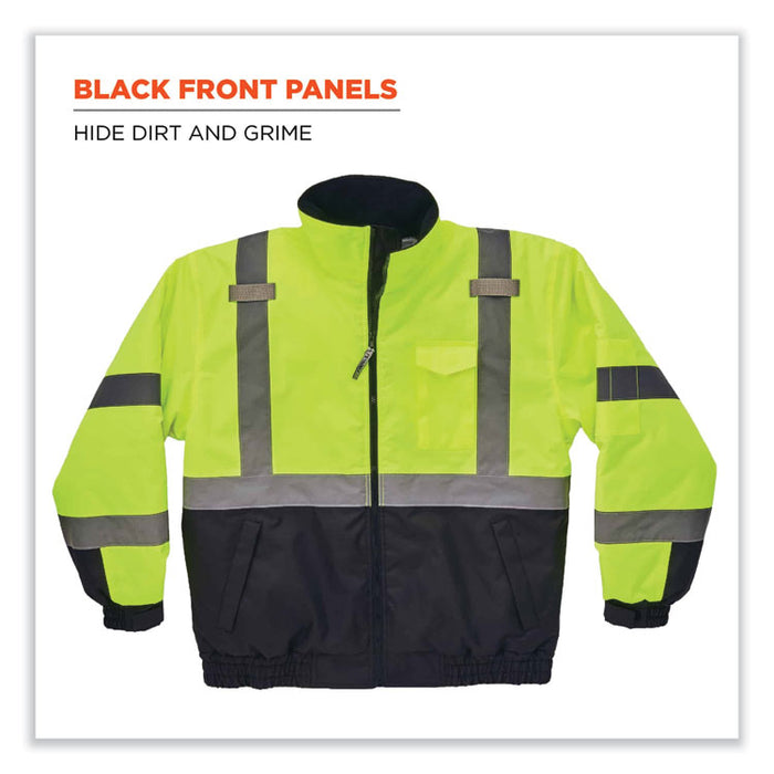 GloWear 8377 Class 3 Hi-Vis Quilted Bomber Jacket, Lime, 3X-Large