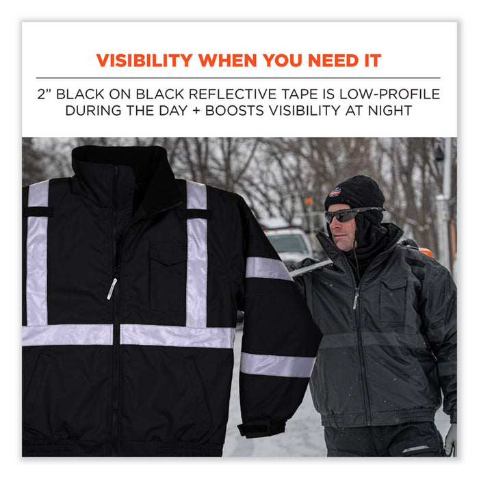 GloWear 8377EV Non-Certified Hi-Vis Quilted Bomber Jacket, Black, Large