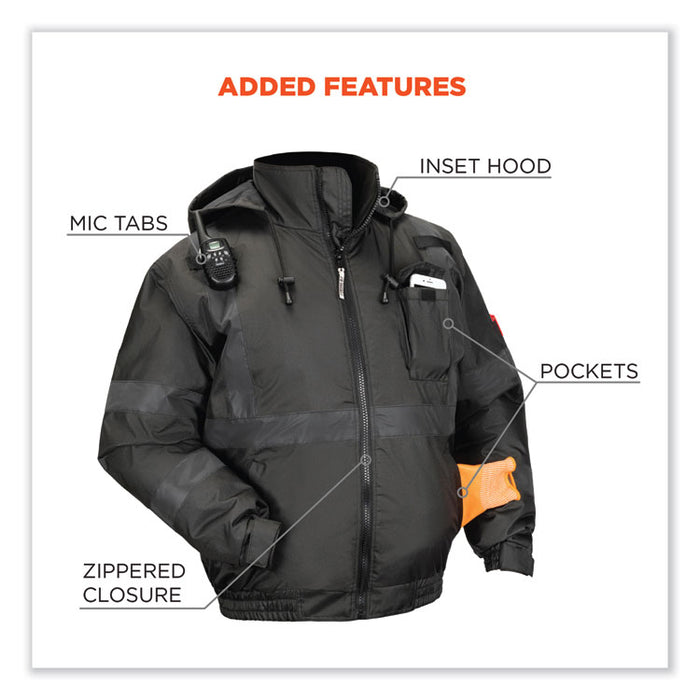 GloWear 8377EV Non-Certified Hi-Vis Quilted Bomber Jacket, Black, 2X-Large