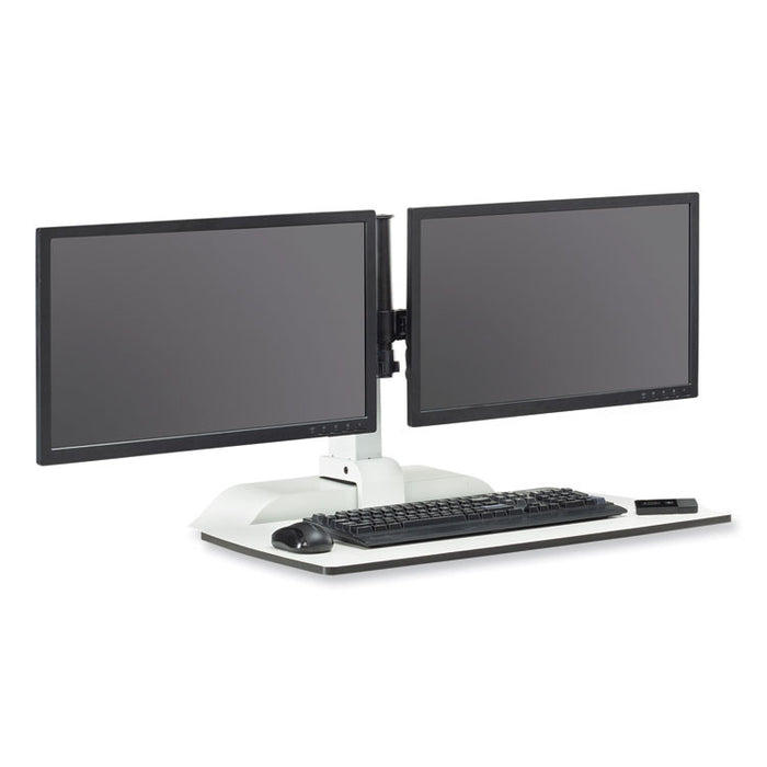 Soar Electric Desktop Sit/Stand Dual Monitor Arm, For 27" Monitors, White, Supports 10 lbs