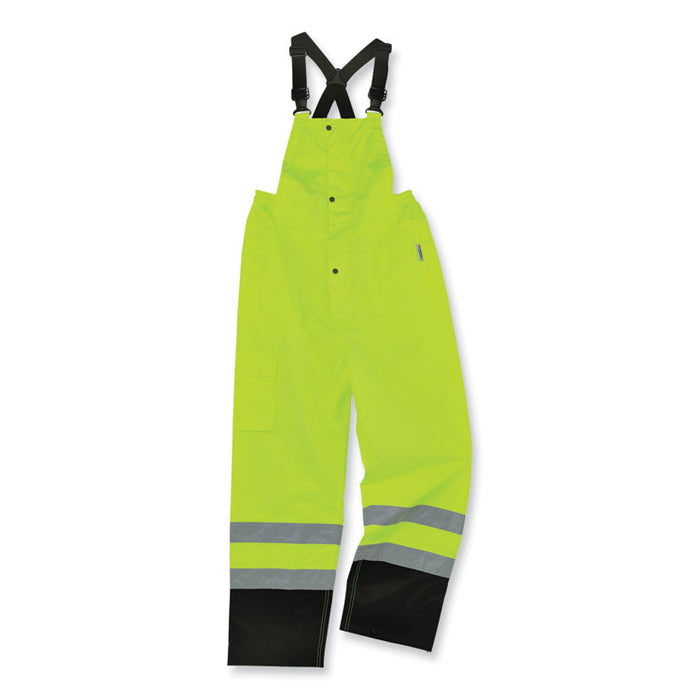 GloWear 8918BK Class E Hi-Vis Rain Bibs Black Bottom, Medium, Lime