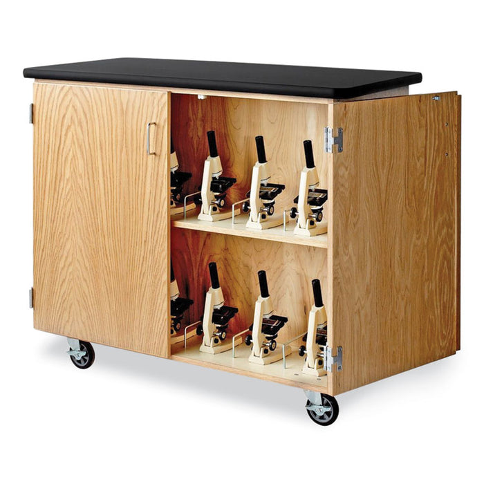 Mobile Microscope Storage Cabinet, 48w x 24d x 40.5h, Black/Oak