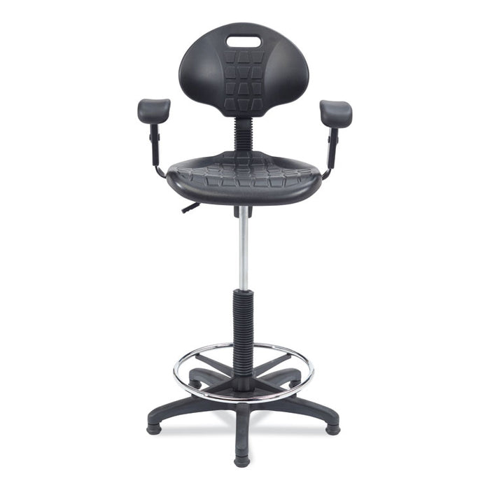 6700 Series Adjustable Height Polyurethane Task Stool with Arms, Supports Up to 300 lb, 22" to 32" Seat Height, Black