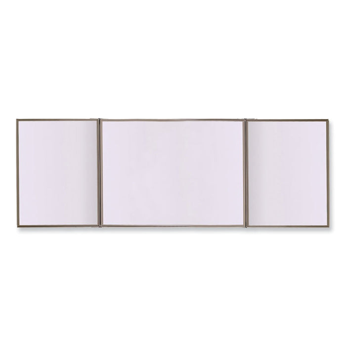 VisuALL PC Whiteboard Cabinet with Fabric Bulletin Board Exterior Doors, 36" x 24", Beige/White Surface, Satin Aluminum Frame
