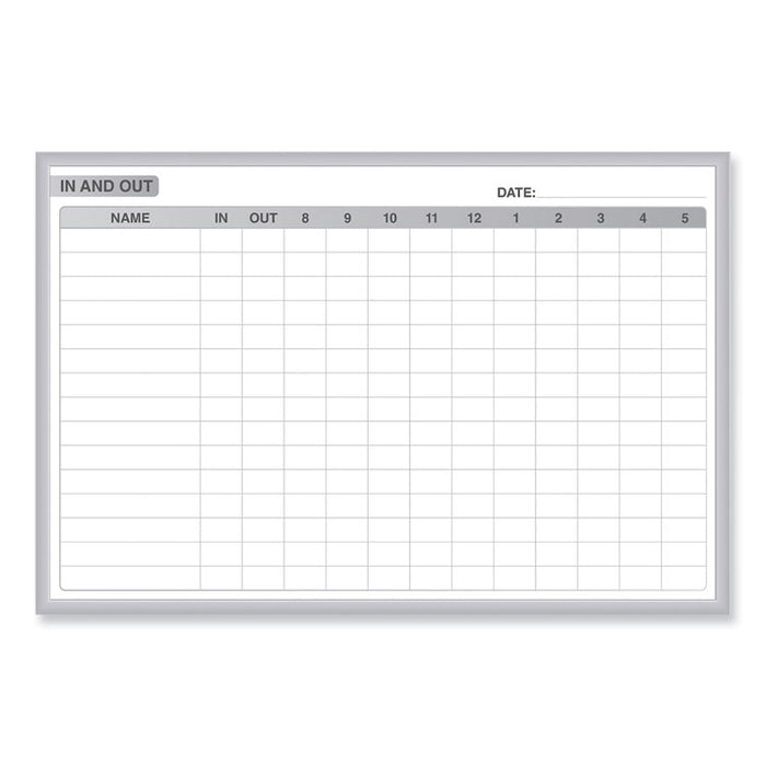 In/Out Magnetic Whiteboard, Personnel In/Out Tracking Chart, 36" x 24", White/Gray Surface, Satin Aluminum Frame
