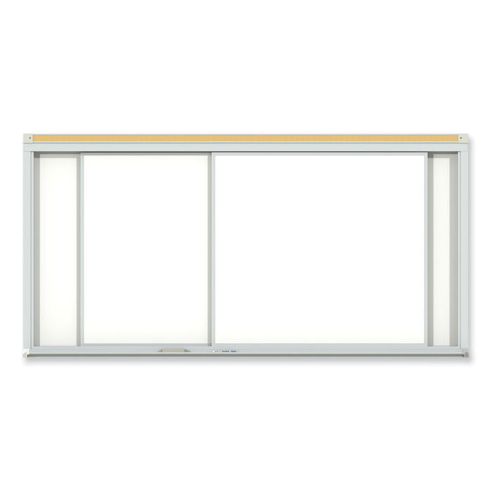 Horizontal Sliding Porcelain Magnetic Whiteboard, 144" x 48", White Surface, Anodized Aluminum Frame