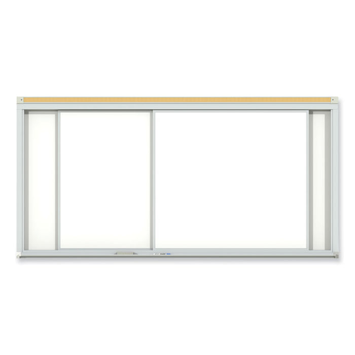 Horizontal Sliding Porcelain Magnetic Whiteboard, 72" x 48", White Surface, Anodized Aluminum Frame