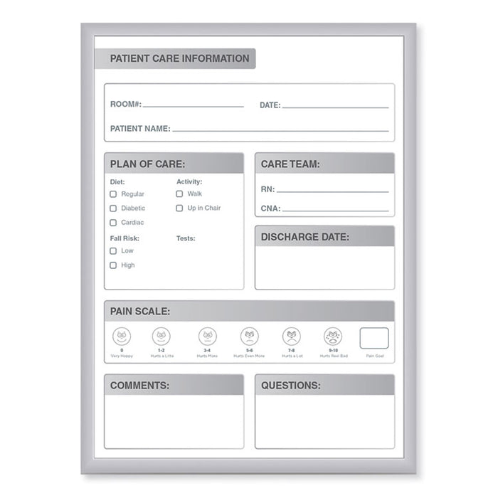 Patient Room Magnetic Whiteboard, Hospital Patient Chart, 18.5" x 24.5", White/Gray Surface, Satin Aluminum Frame