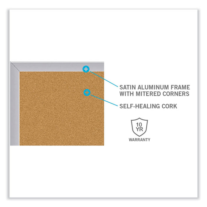 Aluminum-Frame Natural Corkboard, 96.5" x 48.5", Tan Surface, Satin Aluminum Frame