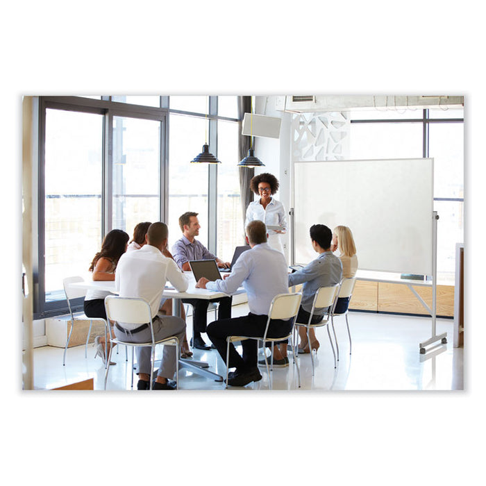 Reversible Magnetic Porcelain Whiteboard with Aluminum Frame, 53.25" x 72.25", White Surface, Satin Aluminum Frame