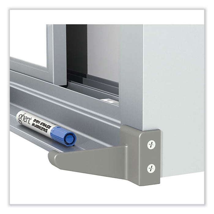 Horizontal Sliding Porcelain Magnetic Whiteboard, 144" x 48", White Surface, Anodized Aluminum Frame
