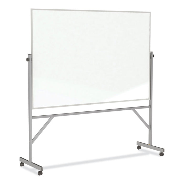 Reversible Magnetic Porcelain Whiteboard with Aluminum Frame, 77.25" x 78.13", White Surface, Satin Aluminum Frame