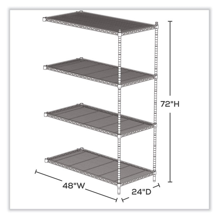 Industrial Add-On Unit, Four-Shelf, 48w x 24d x 72h, Steel, Black