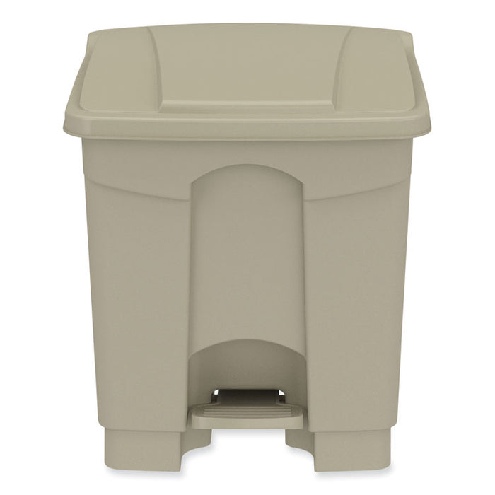 Plastic Step-On Receptacle, 8 gal, Metal, Tan