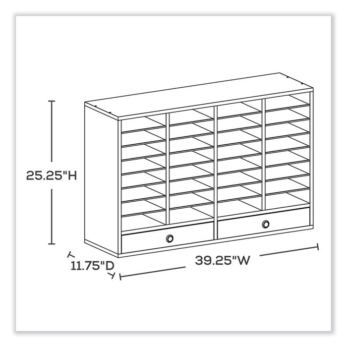 Wood Adjustable Literature Organizer, 32 Compartments, 39.25 x 11.75 x 25.25, Medium Oak