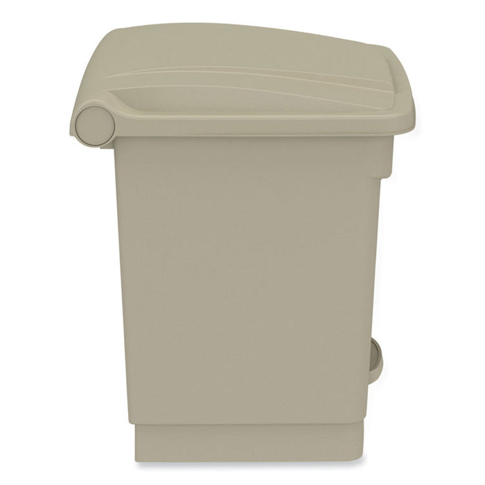 Plastic Step-On Receptacle, 8 gal, Metal, Tan
