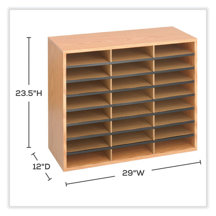 Wood/Corrugated Literature Organizer, 24 Compartments, 29 x 12 x 23.5, Medium Oak