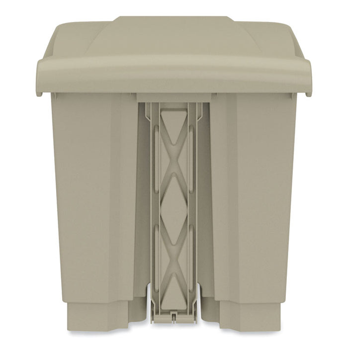 Plastic Step-On Receptacle, 8 gal, Metal, Tan
