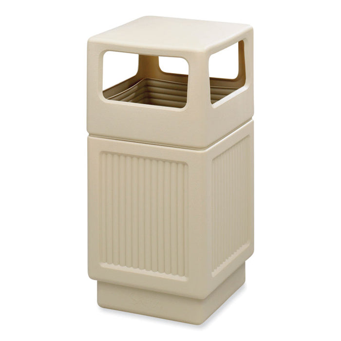 Canmeleon Recessed Panel Receptacles, Side-Open, 38 gal, Polyethylene, Tan