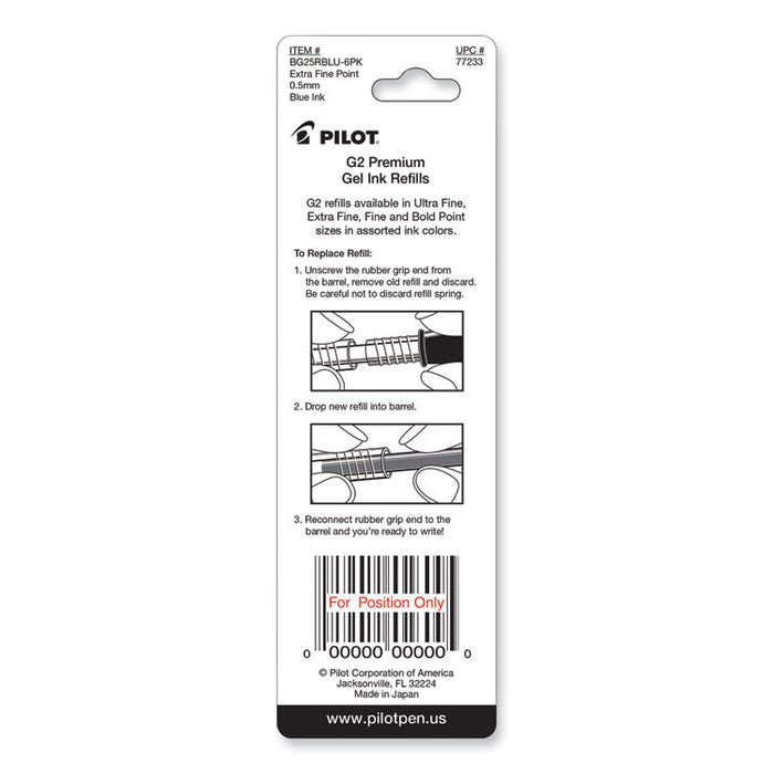 Refill for Pilot B2P, Dr Grip, G2, G6, MR Metropolitan, Precise BeGreen and Q7 Gel Pens, Extra-Fine Tip, Blue Ink, 2/Pack