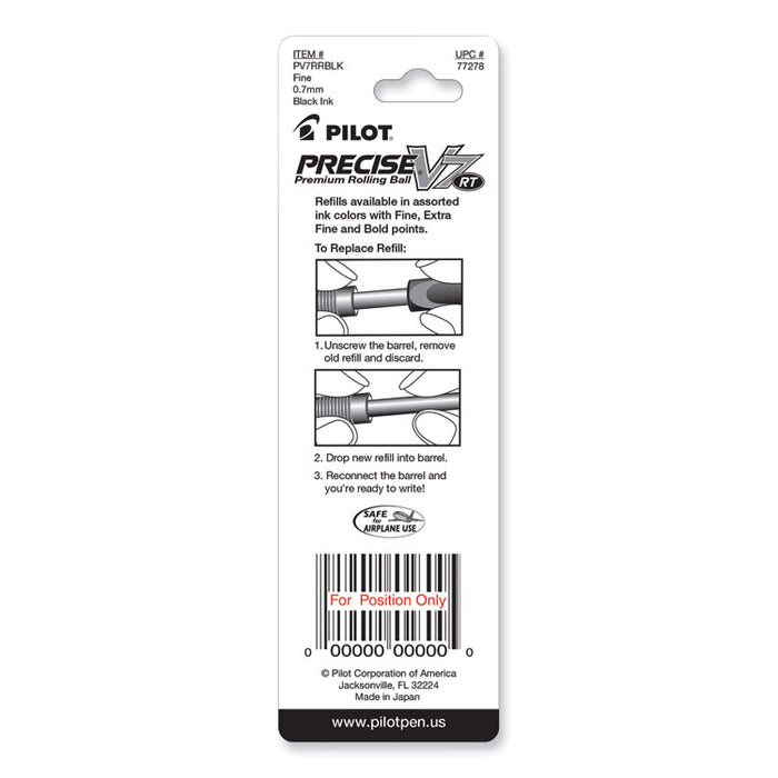 Refill for Pilot Precise V7 RT Rolling Ball, Fine Conical Tip, Black Ink, 2/Pack