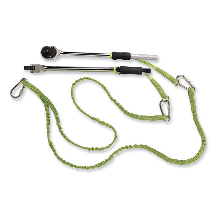 Squids 3311 Twin-Leg Tool Lanyard with Three Carabiners, 15lb Max Working Capacity, 35" to 42" Long, Lime