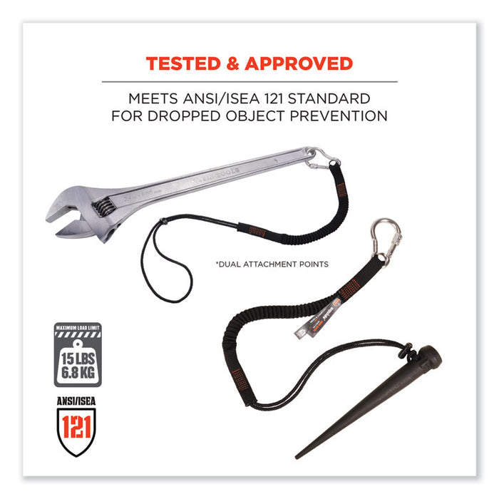 Squids 3105 Tool Lanyard with Aluminum Carabiner + Cinch-Loop, 15 lb Max Working Capacity, 32" to 48", Black, 100/Carton