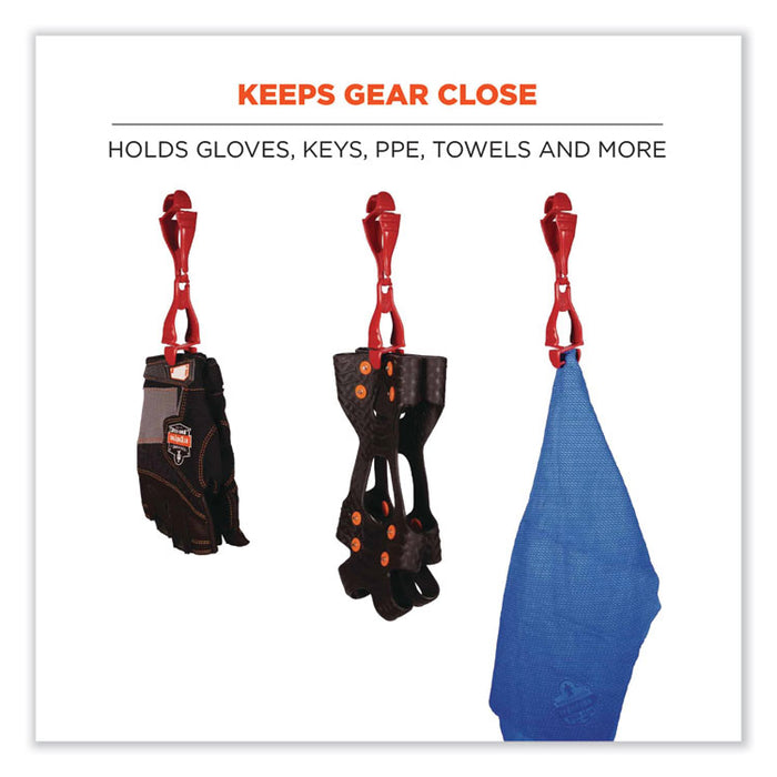 Squids 3400 Dual Clip Glove Clip Holder, 1 x 1 x 6.5, Acetal Copolymer, Red, 100/Pack